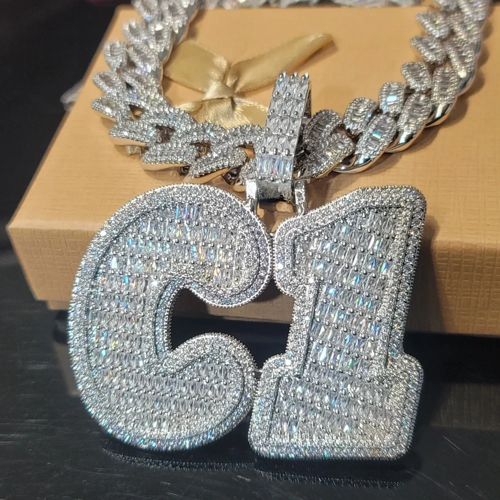 Personalized Solid Gold Name Necklace Custom Iced Out Letter Pendant Hip Hop Baguette CZ Jewelry Gift