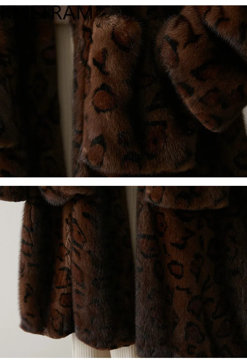 KMETRAM 100% Whole Mink Fur Jacket Woman Coffee Leopard Printed Long Real Mink Fur Coat Winter Clothes for Women 2026 Fourrure
