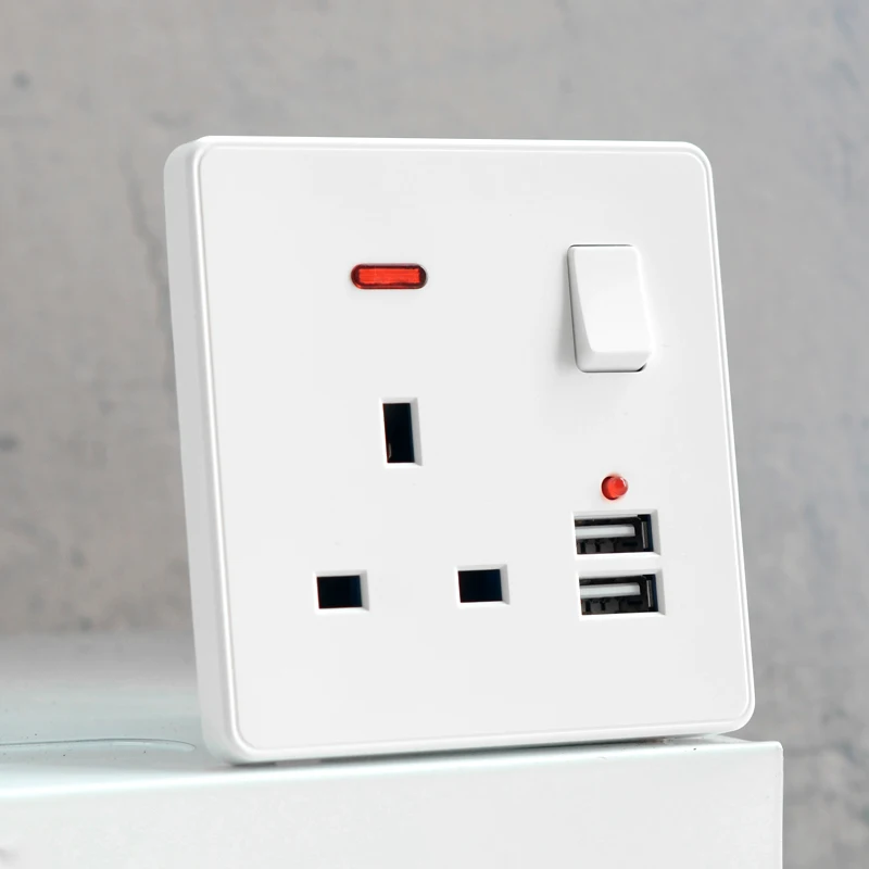 Universal Wall Light Switch And UK Wall Electrical Sockets With Standard Double Usb Socket 110-250V White Plastic Panel Outlets