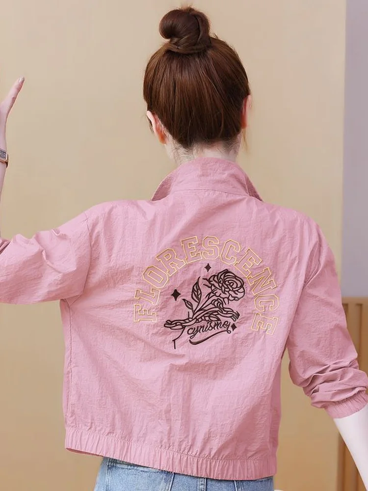 

Women's Short Length Ice Silk Sun Protection Jacket 2026 New Summer Small Size Embroidered Breathable Thin Outerwear