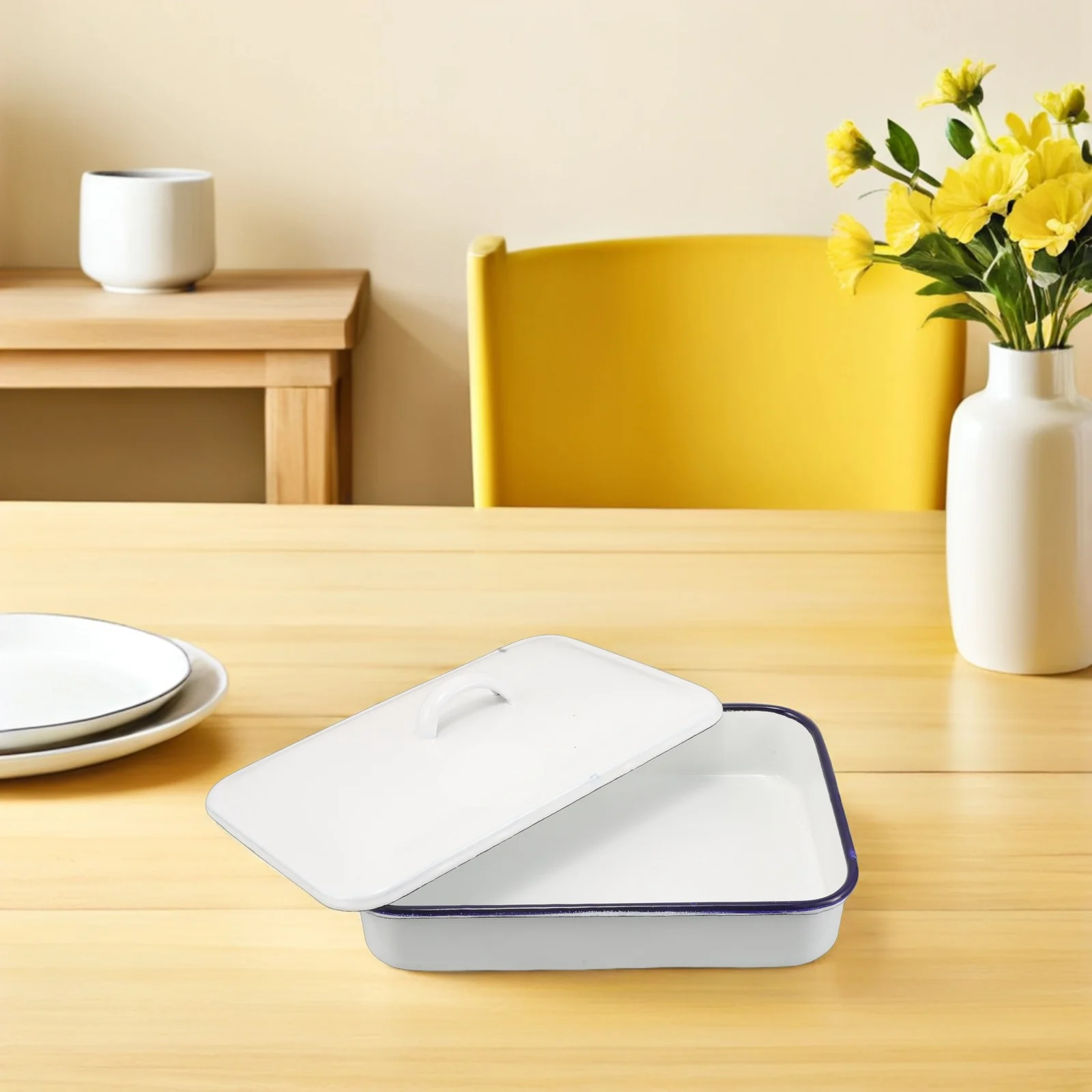 صينية تحميص بالمينا مع غطاء، صينية خبز مستطيلة غير لاصقة، آمنة للفرن، آمنة للاستخدام في غسالة الأطباق لخضروات اللحوم