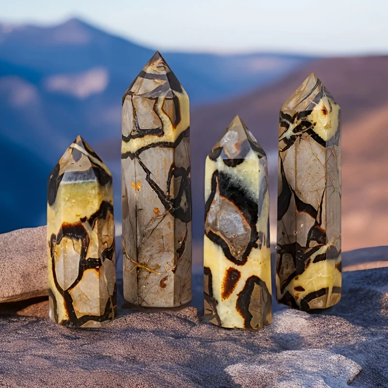 1pc Unique Septarian Stone Crystal Point Tower – Bohemian Style Hexagonal Obelisk for DIY Crafts, Home Decor, Crystal Grids