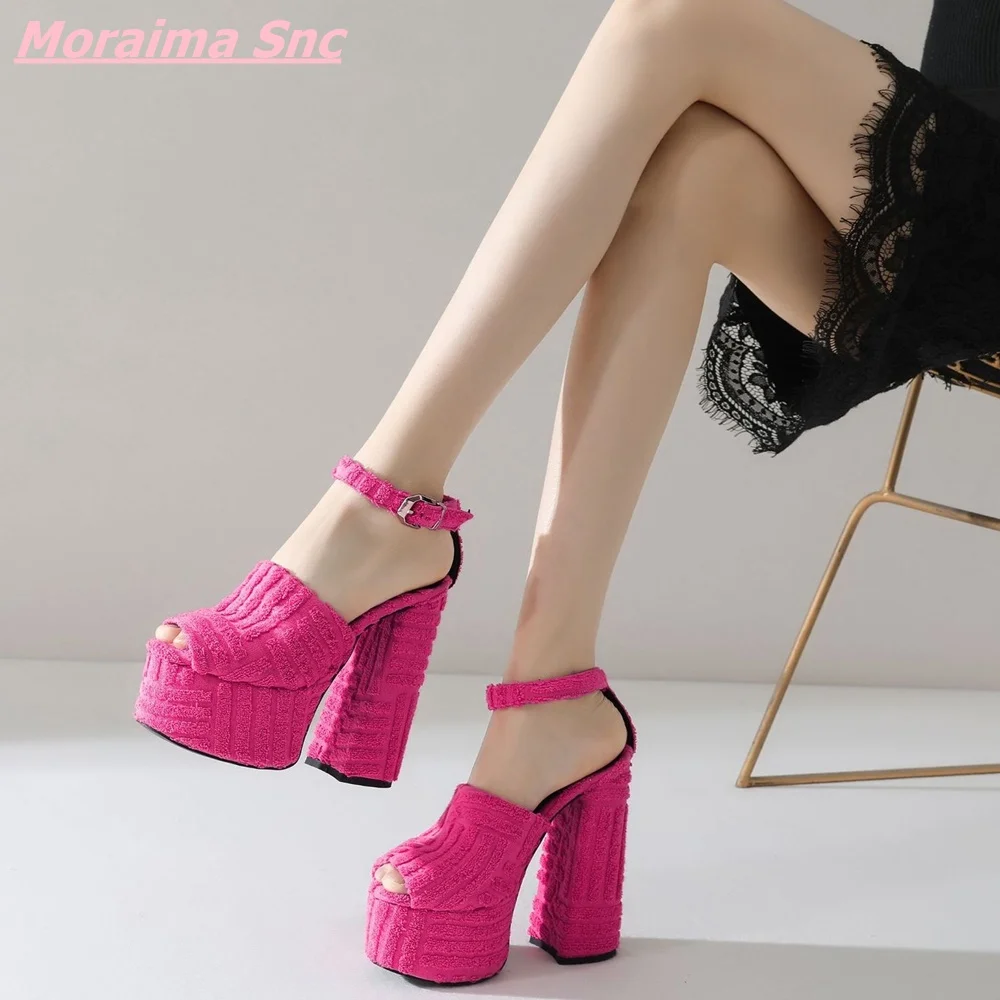 

Soild Summer Modern Women Sandals 5-7CM Platform Open Toe Comfortable Buckle Strap Square High Heel Front & Rear Strap Fashion