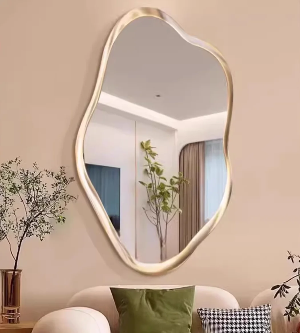 Modern Gold Frame Irregular Glass Wall Mirror Decorative Hanging Mirror For Bedroom Living Room Home Wall Decor