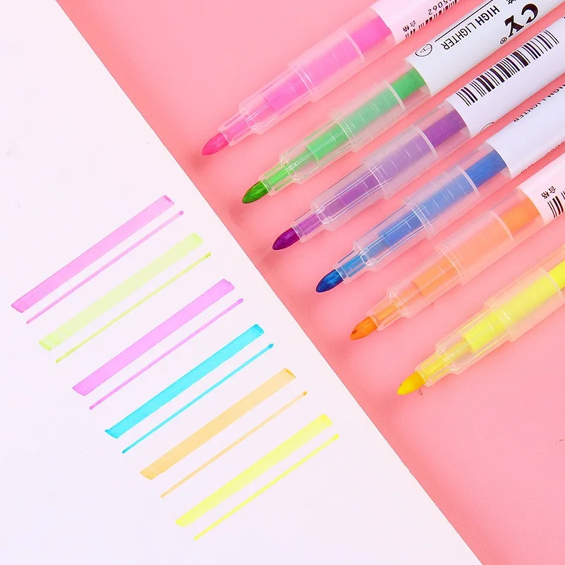

Creative Double-Headed Dual-Color Highlighters 6-Pack - Student Stationery with Colorful Chisel Tips Multi-Function Markers