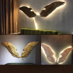 Large Metal Angel Wings with LED Lights Vintage Ancient Iron Retro Wings Wall Decoration Bar Cafe Wall Home Decor Accessories