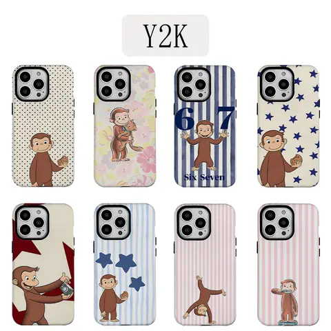 Luxury Y2K Curious George Phone Case for iPhone 17 16e 16 15 14 13 12 11 X XS XR XSMAX 7 8 Air Pro Max Plus Luxury Double-layer