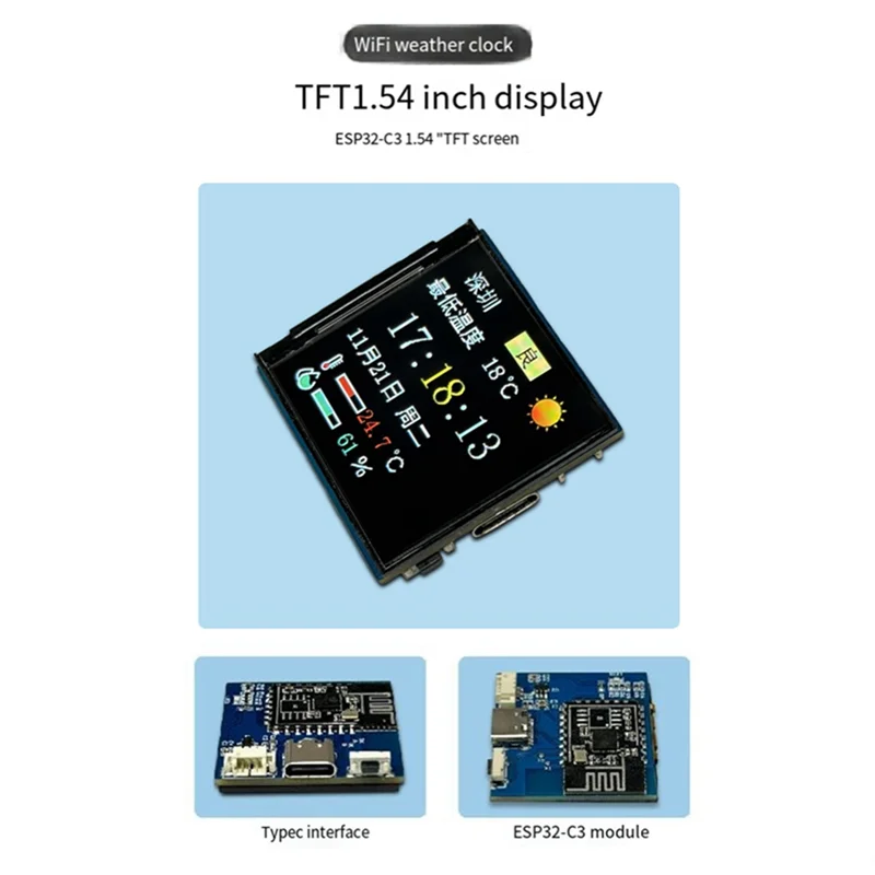 Orologio meteorologico AK51-Wifi ESP32-C3 Schermo a colori TFT da 1,54 pollici Display della temperatura e dell'umidità Modulo multifunzione