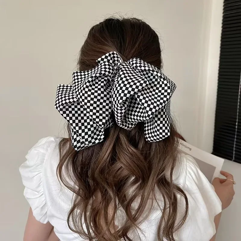 Koreański duży rozmiar kokarda w kratę szpilka do włosów nowe wiosenne spinki do włosów eleganckie Barrettes nakrycia głowy dziewczyny damskie akcesoria do włosów