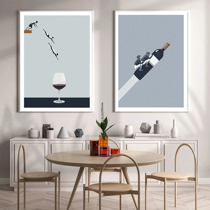 Red Wine Coffee Sandwich Girl Funny Abstract Wall Art Poster Canvas Print Minimalist Kitchen Home Decoration Painting