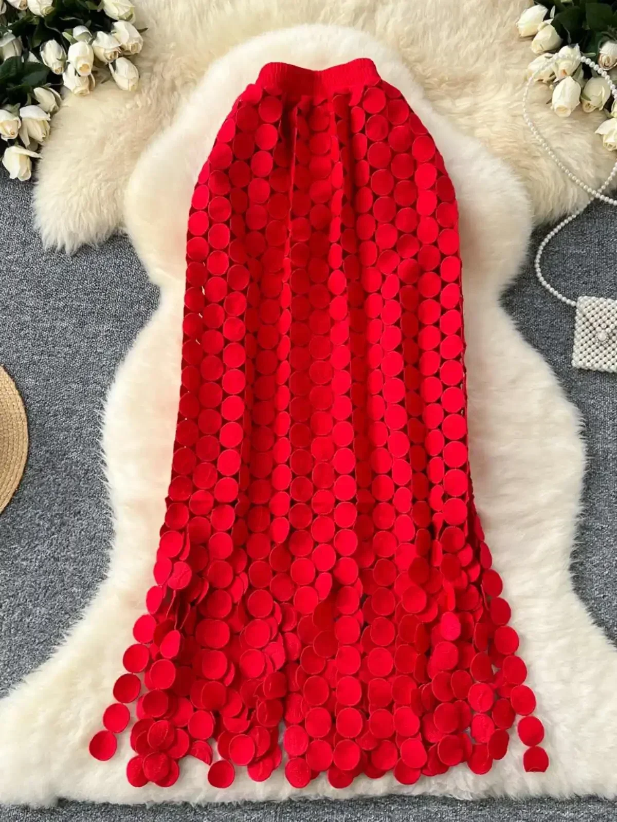 Frauen Rohr Rock Aushöhlen Polka Dot Quaste Herbst Neue Hohe Taille Abnehmen Mittlere Länge Gerade Party Sexy Faldas Weibliche