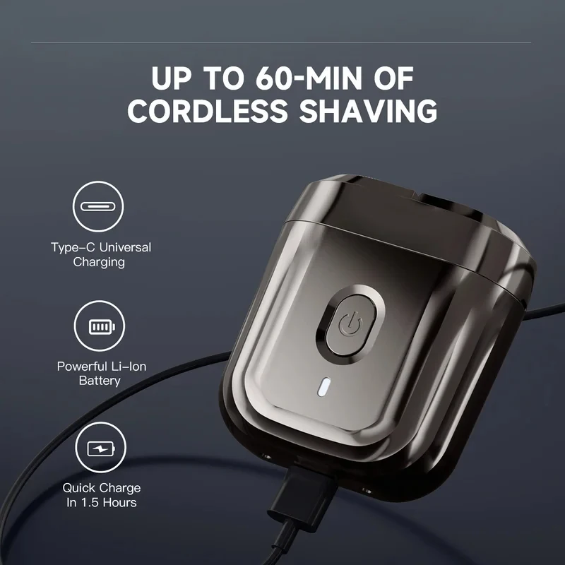 

New Mini6 2-Direction Flex Heads Electirc Shaver 100% Waterproof Up to 60-Min OF Cordless Shaving With Magnetic Cutter Head