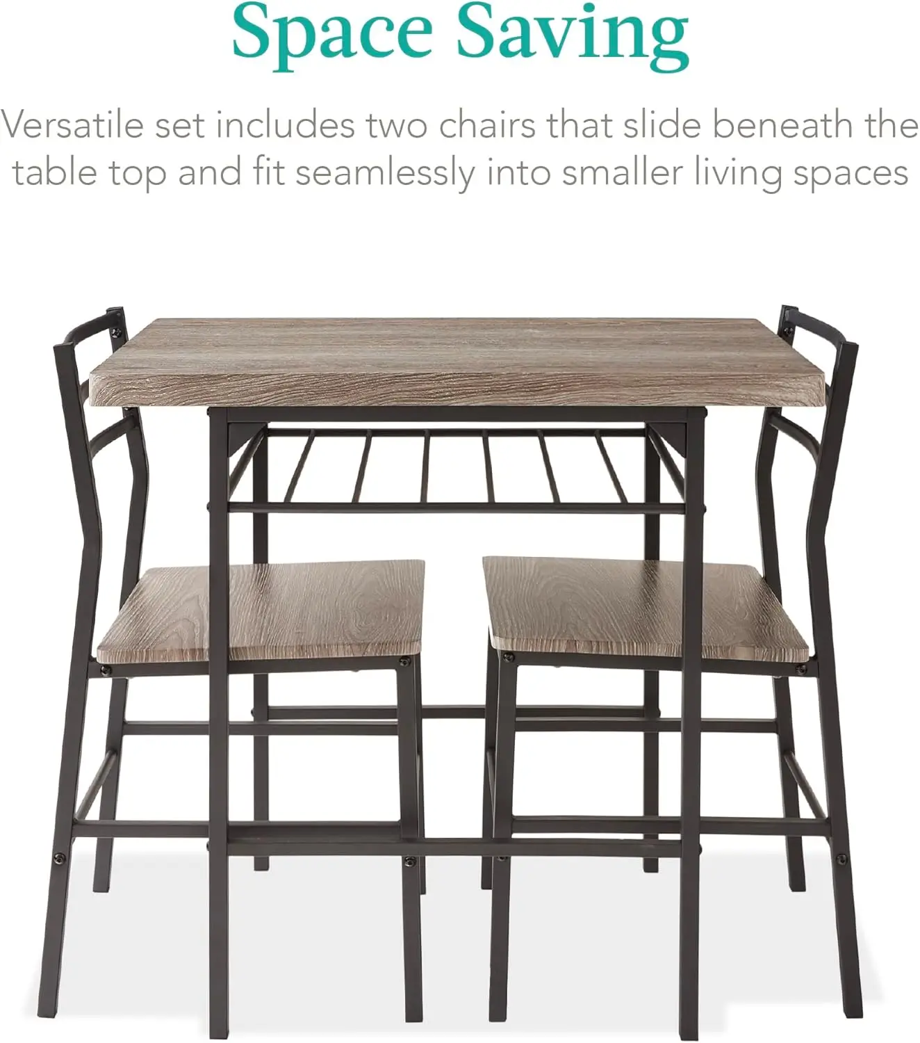 3-Piece Modern Dining Set, Space Saving Dinette for Kitchen, Dining Room, Small Space w/Steel Frame, Built-in Storage Rack