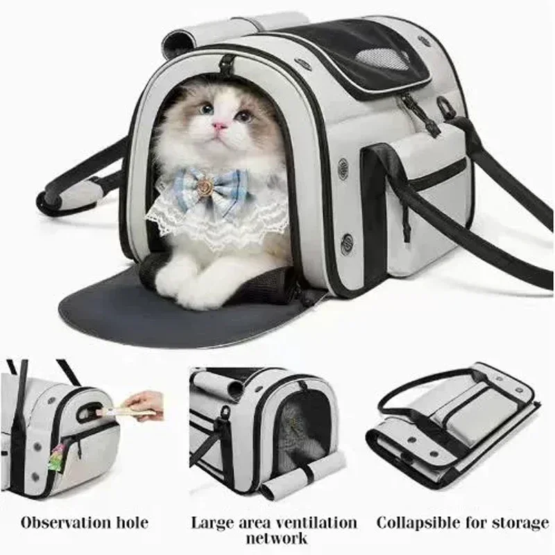 Collapsible Large Space Pet Carrier, Breathable Oxford Fabric with Multiple Air Vents, Portable Crossbody Travel Bag for Small Dogs Cats Kittens, Outdoor Hiking Vet Visit