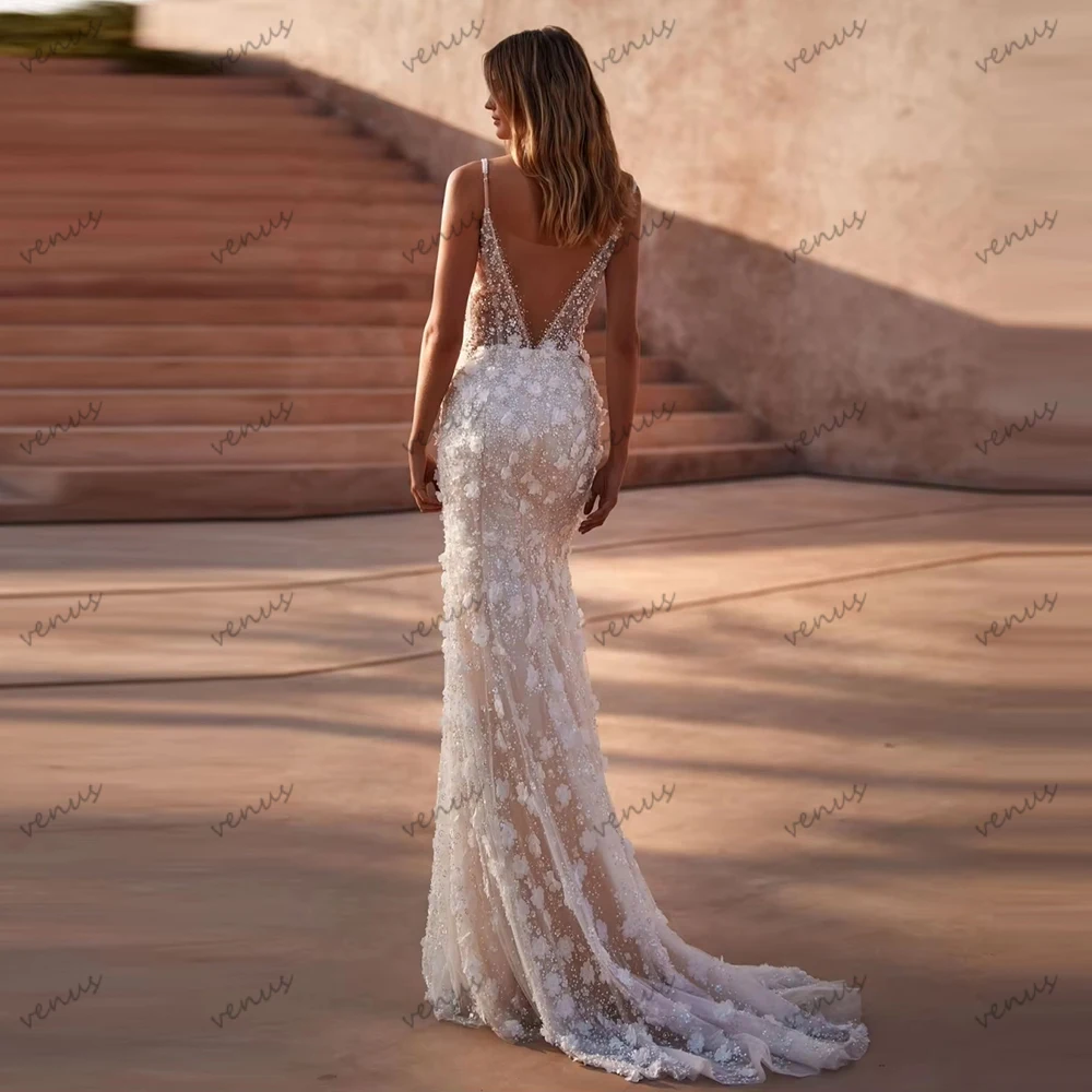 فساتين زفاف رائعة زي العرائس الرائع أردية فاخرة زينة ثلاثية الأبعاد بدون أكمام بدون ظهر فيستدوس دي نوفيا مخصصة 2026