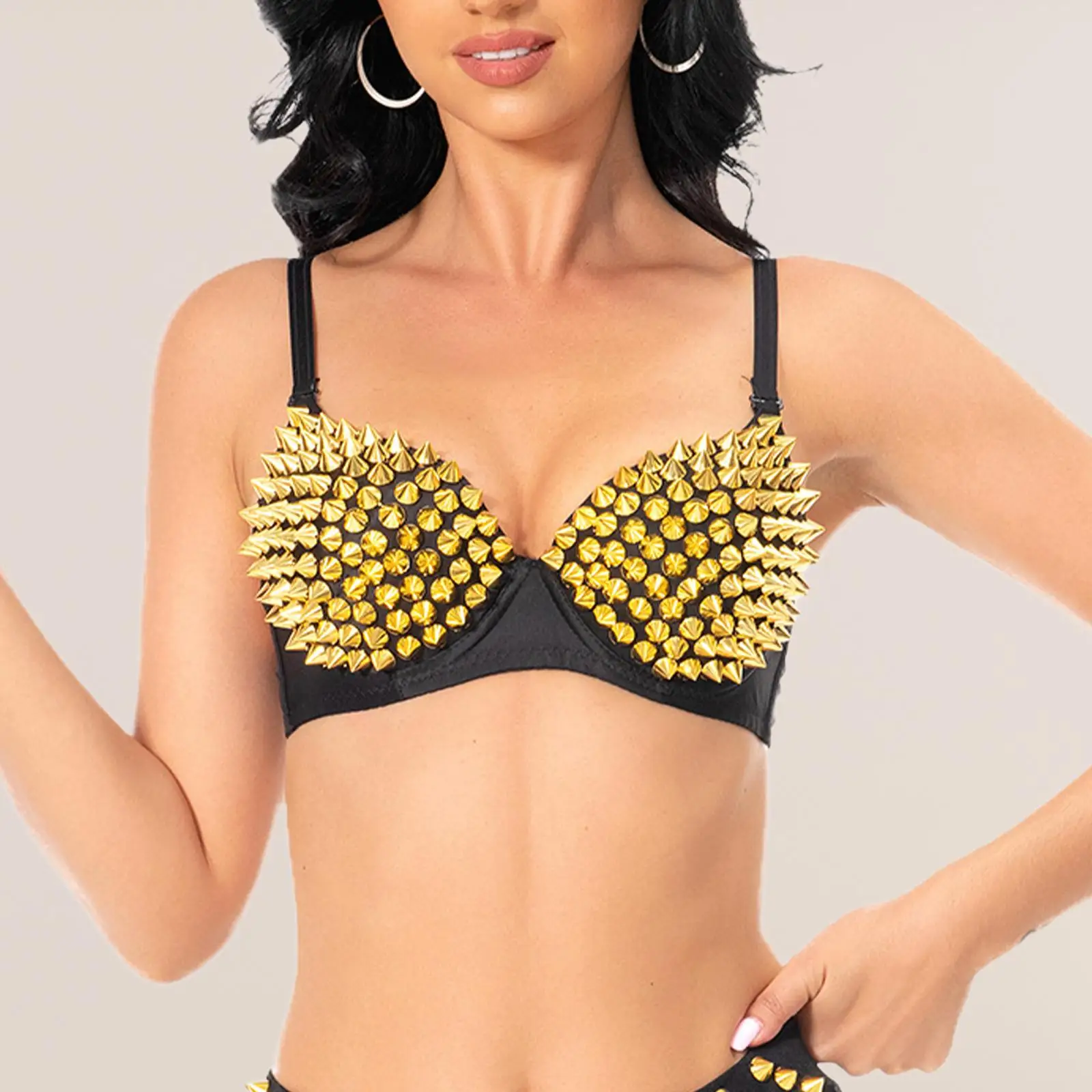 Rivet Corset Dance Costume Punk Crop Top Bra for Party Festival Nightclub