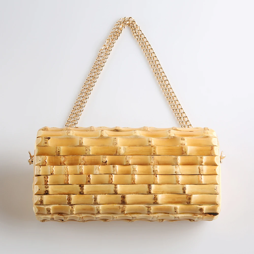 Nilerun Brand Long Adjustable Chain Unique Handmade Natural Wood Rattan Straw Bamboo Root Cross Body Shoulder Messenger Bag