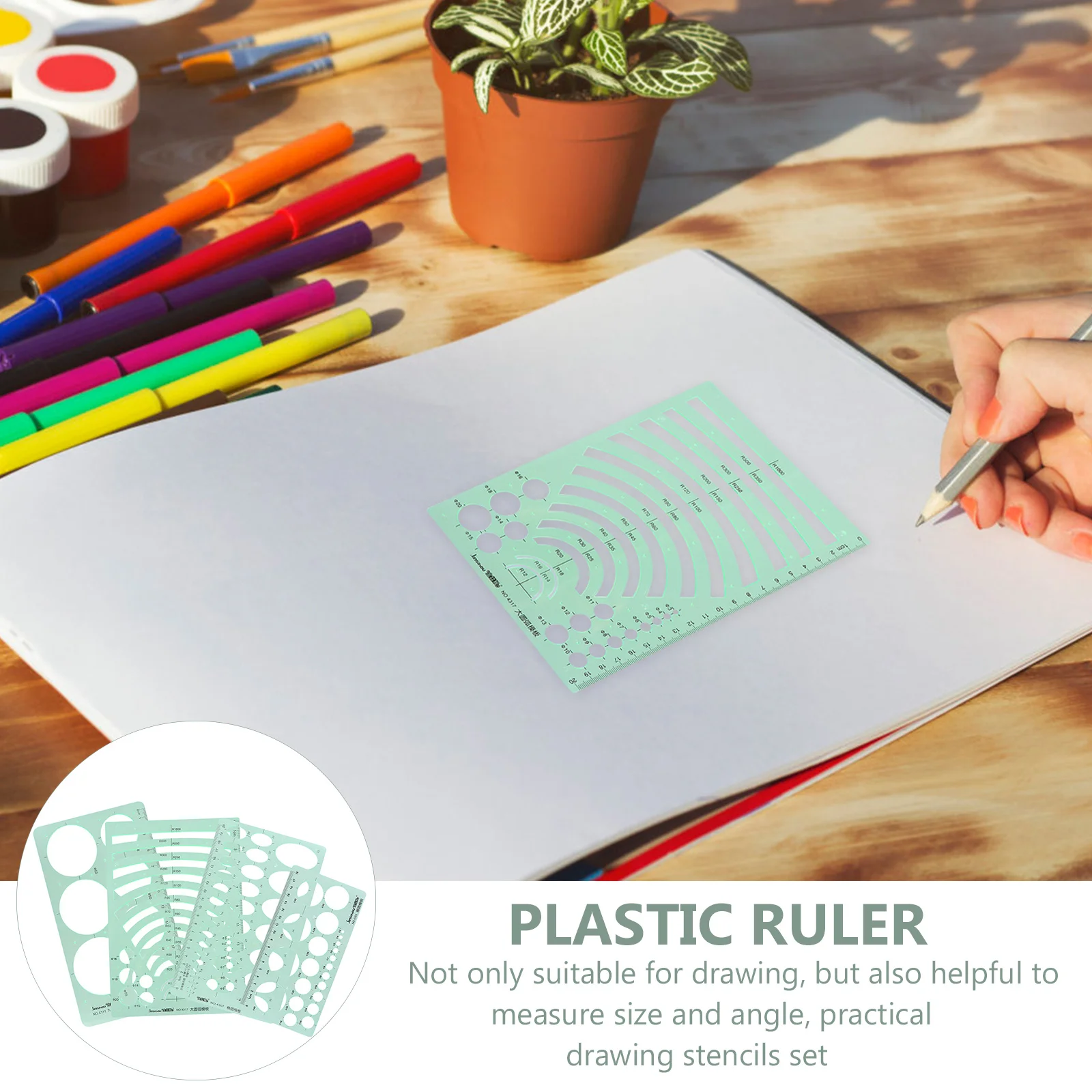 

4pcs Geometric Templates Rulers Drawing Template Measuring Tool For Kids Adults Students Architecture Design Plastic Stencil