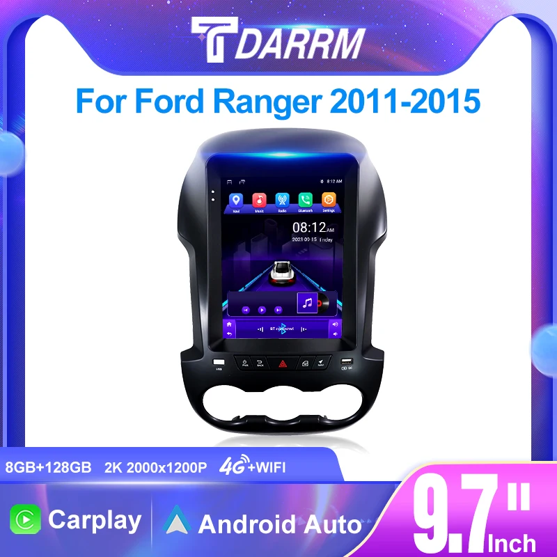 For Ford Ranger 2011-2015 Tesla Style 9.7' Screen Car Radio Multimedia Video Player Navigation CarPlay GPS Android  Auto DVD