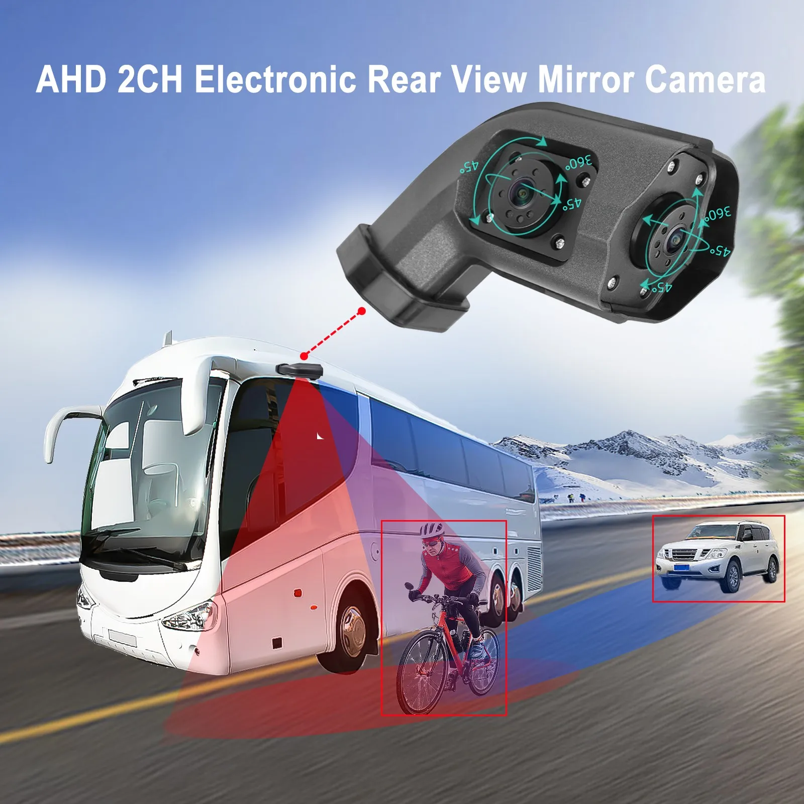 10.36 Inch BSD Radar Alarm Car DVR Video Recording 2 Channel AHD Side View Camera with Truck Buses Rear Mirror Monitor