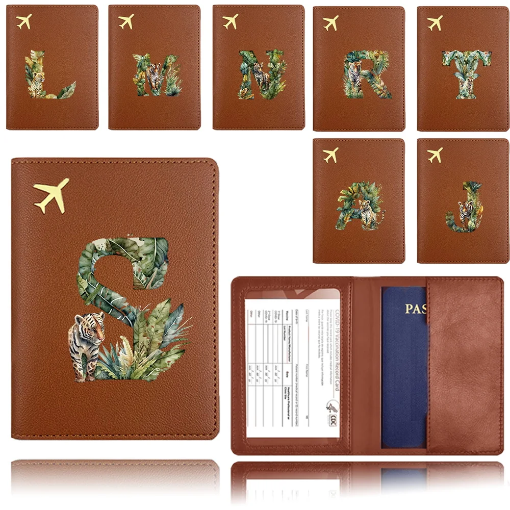 

Passport Dispenser Pocket Passport Protective Case PU Compact Passport Container Card Chest Lid Trip Jungle Tiger Letter Pattern