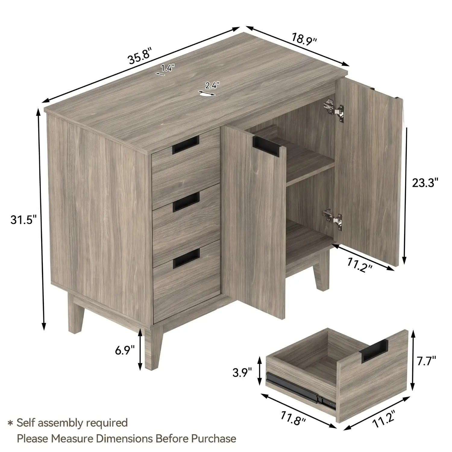 36'' Bathroom Vanity with Sink, Freestanding Bathroom Cabinet, Gray Oak, Customized