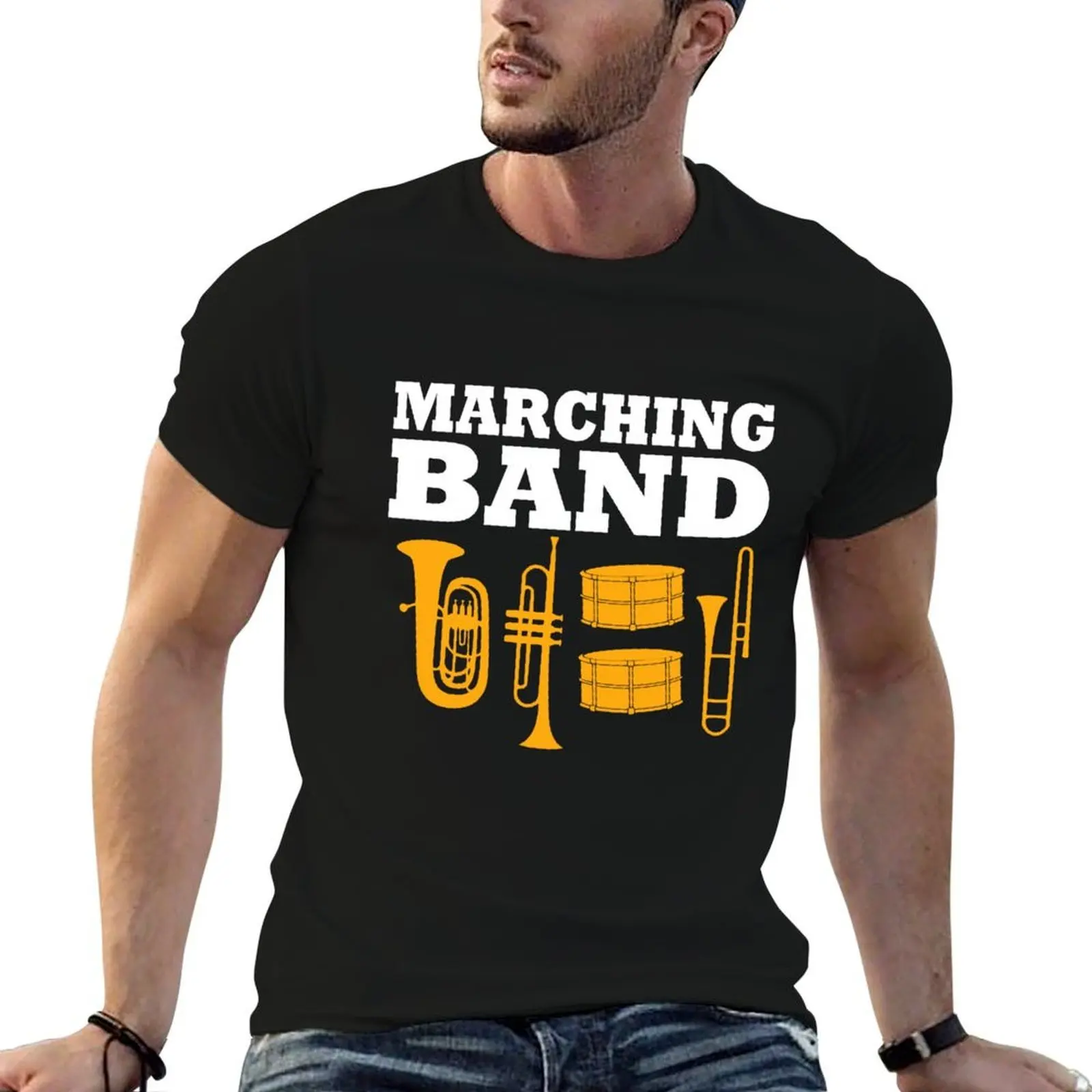 

Marching Band Slogan with brass instruments and drums T-Shirt man t shirts for men casual man t shirt luxury T-Shirt