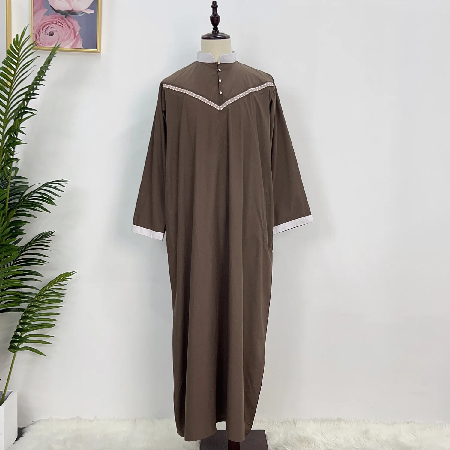 Männer Muslimische Robe Nahen Osten Saudi-Arabien Dubai Islamische Langarm Kleidung Eid Ramadan Jubba Thobe Kaftan Abaya Kleid Dishdasha