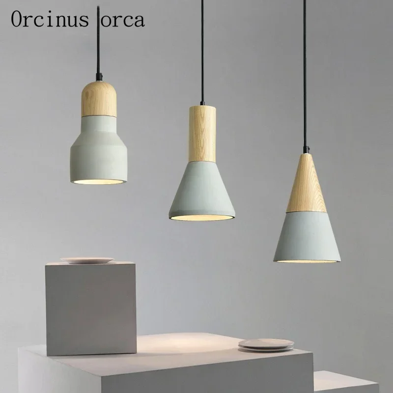 Nordic creative cement chandelier dining bar bar corridor modern  solid wood single head LED Chandelier  free shipping
