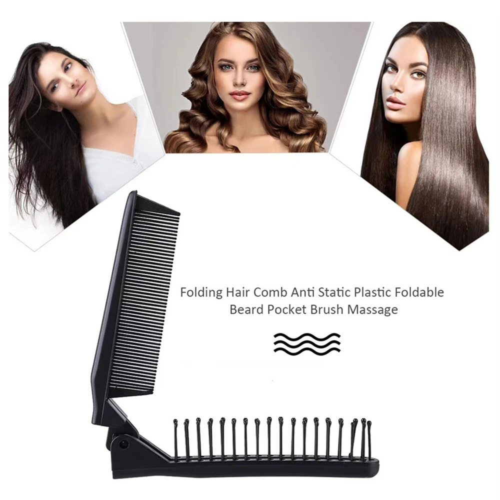 

1PC Portable Folding Hair Comb Wood Grain Design Easy to Store Hair Styling Comb for Salon Professional Use Black And Wig