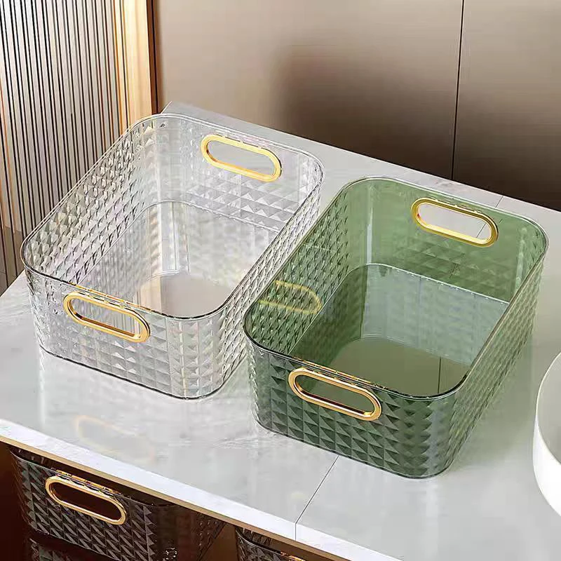Caja de Almacenamiento Transparente, Caja de Cosméticos, Contenedor de Almacenamiento de Plástico, Cajón Transparente con Asa, Apilable