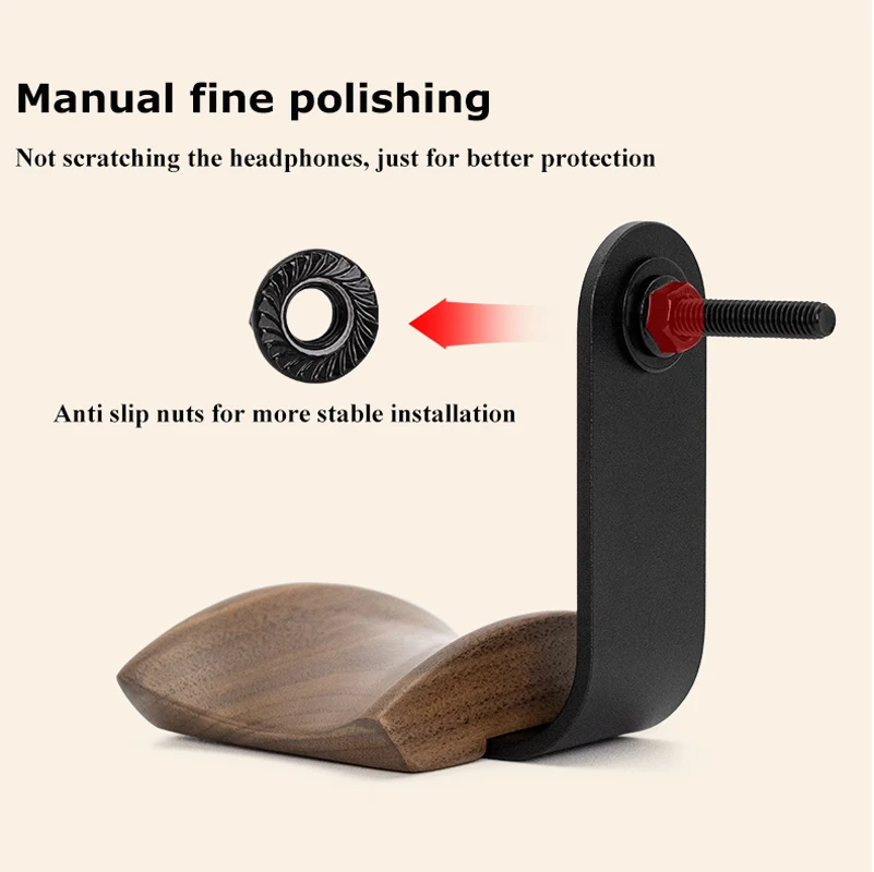 범용 헤드폰 스탠드 솔리드 월넛/너도밤 나무 + 알루미늄 합금 헤드폰 행거 홀 플레이트 게임용 헤드셋 홀더 펀칭 없음