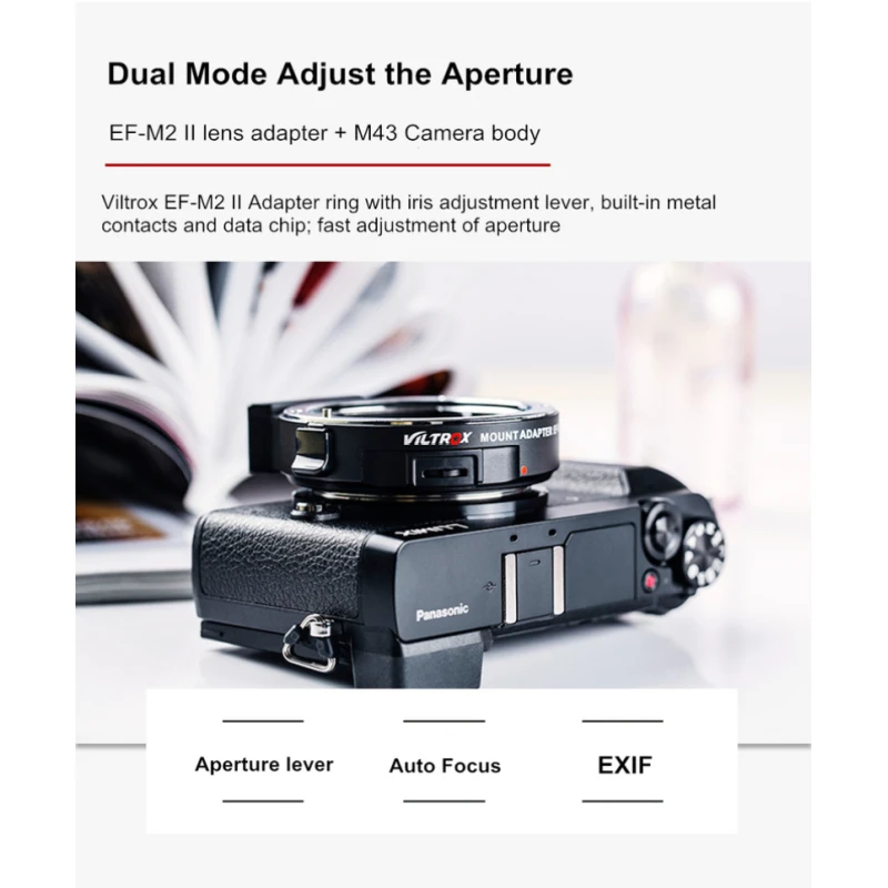 

Переходное кольцо Viltrox EF-M2II с автофокусом для объектива Canon EF на камер серии M43 Mount