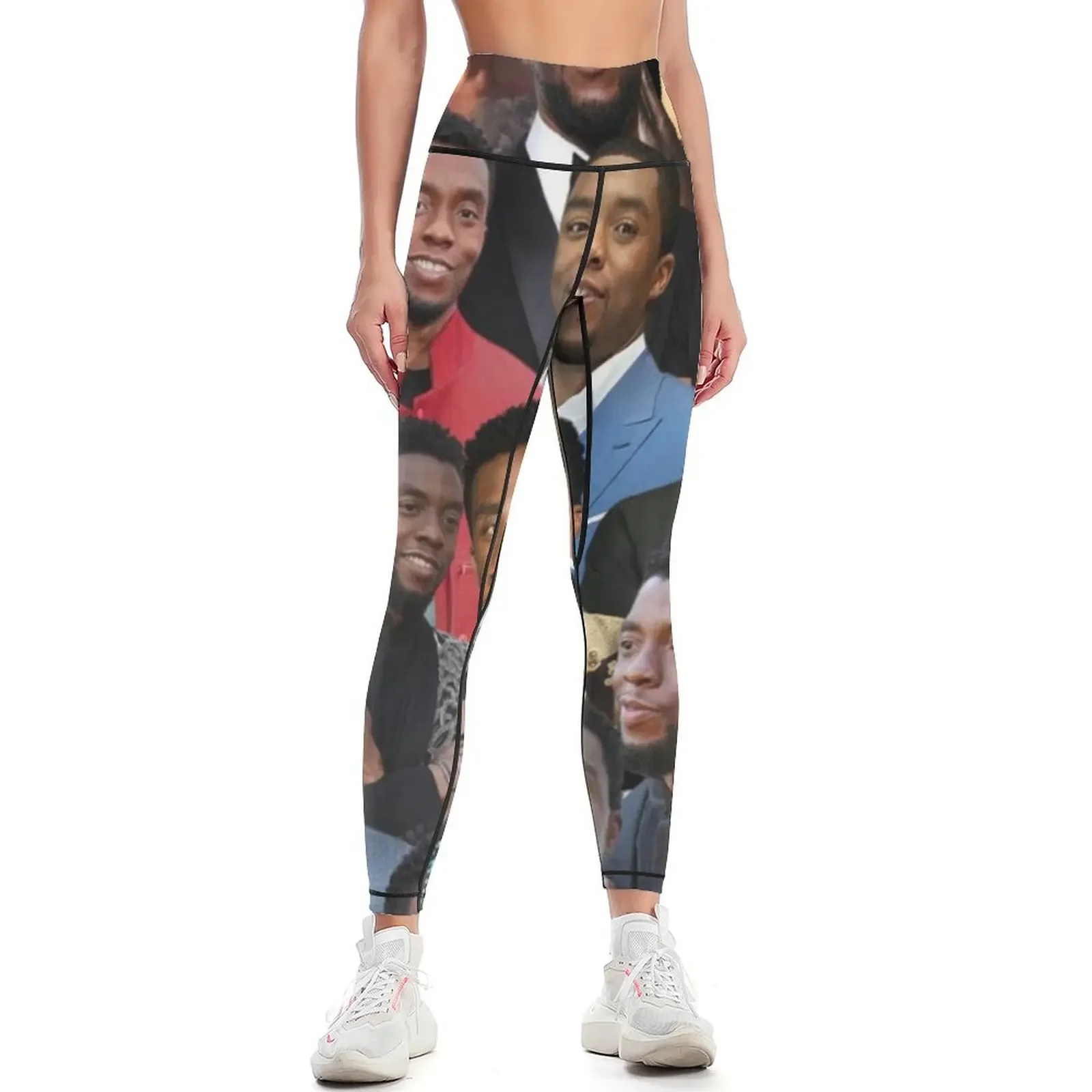 

chadwick boseman photo collage Leggings gym clothing Legging sport fitness set gym Pants sport Womens Leggings