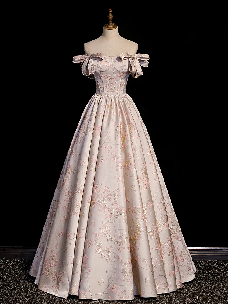 

Off Shoulder Temperament Strapless Evening Dresses For Women A-Line Design Bow Wedding Slim Waist Banquet Prom Dress Vestidos