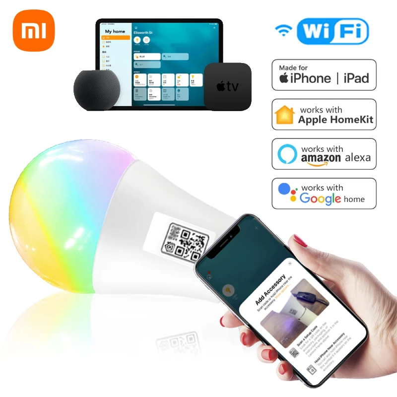 

Xiaomi WiFi Homekit Light Lamp E27 LED RGB Lamp Siri Control Dimmable Timer Function 110V 220V Smart Bulb Work Alexa Google Home