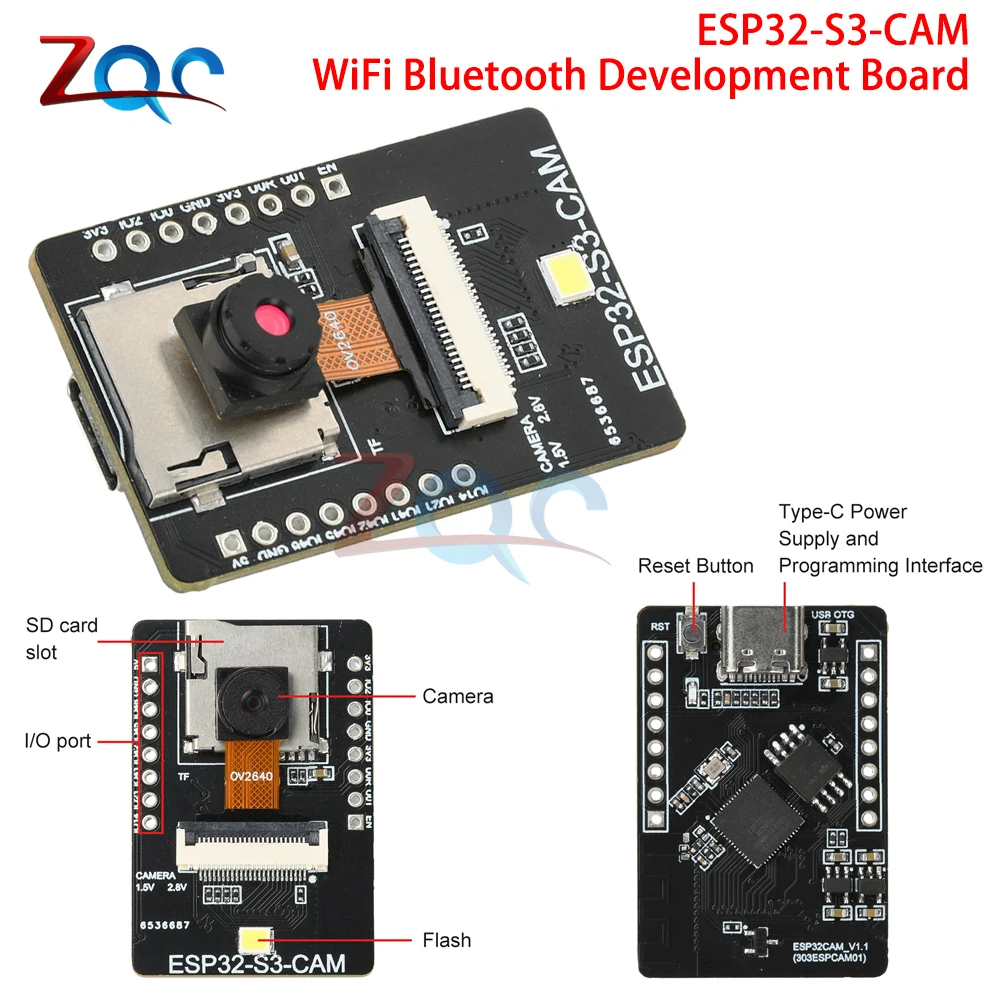 ESP32-S3-CAM WiFi Bluetooth Development Board Visuele herkenningsmodule Type C ESP32 CAM Ondersteuning OV2640 OV5640 Cameramodule