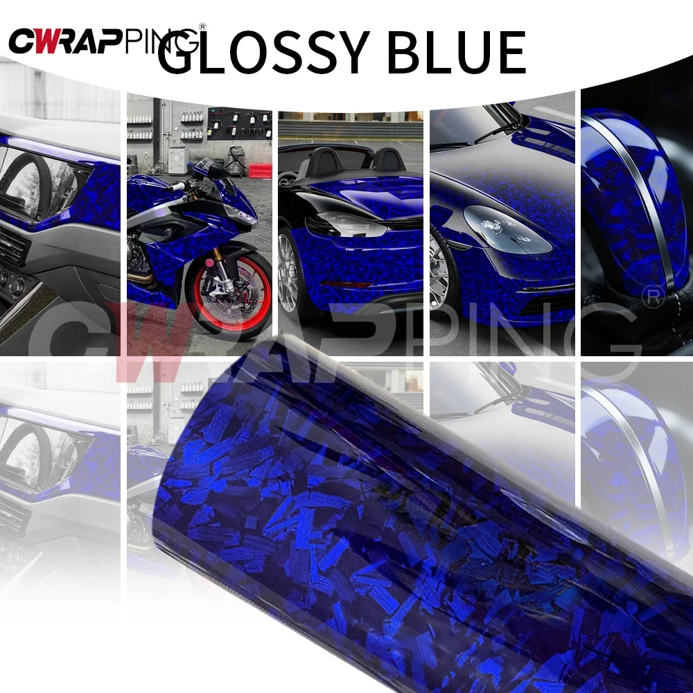 

Waterproof Vinyl Paper for Car Tuning Stickers Bubble-free Blue PET Vehicle Decoration Forged Carbon Glossy Body Covering Wrap