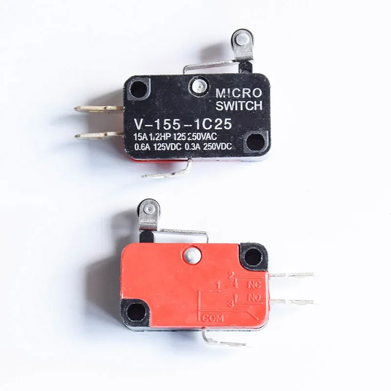 5pcs V-151-1C25 / 152 / 153 / 154 / 155 / 156 Micro switch stroke 15A limit switch Push Button SPDT Momentary roller Long handle