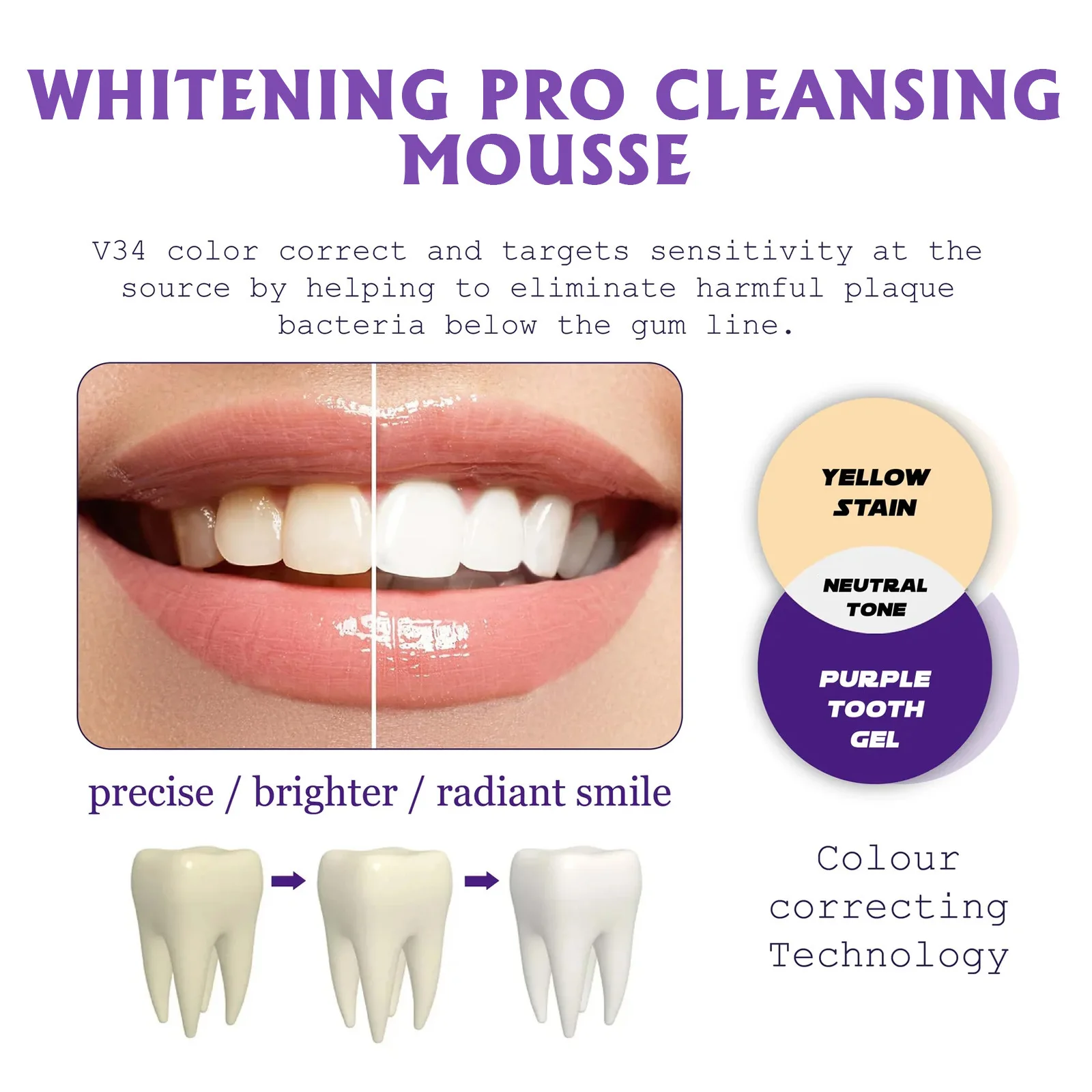 V34 Whitening Toothpaste Stain Corrector Gum Repair Toothache Relief Improve Decay Breath Fresh Oral Clean Brighten Toothpaste