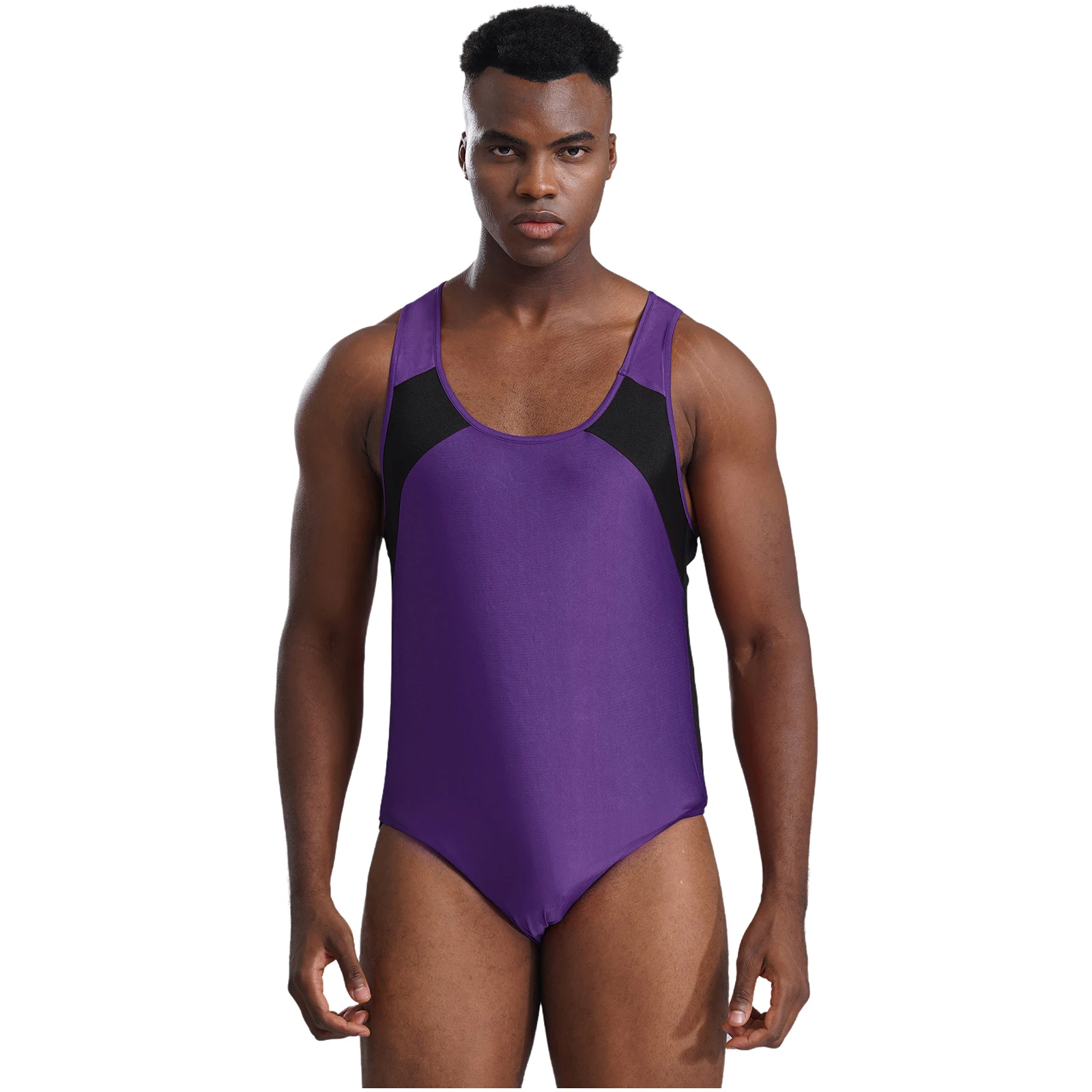 Men Gymnastics Bodysuit Sexy U Neck Sleeveless Tank Bodysuit Wrestling Singlet Leotard Shapewear Jockstrap Fitness Jumpsuit