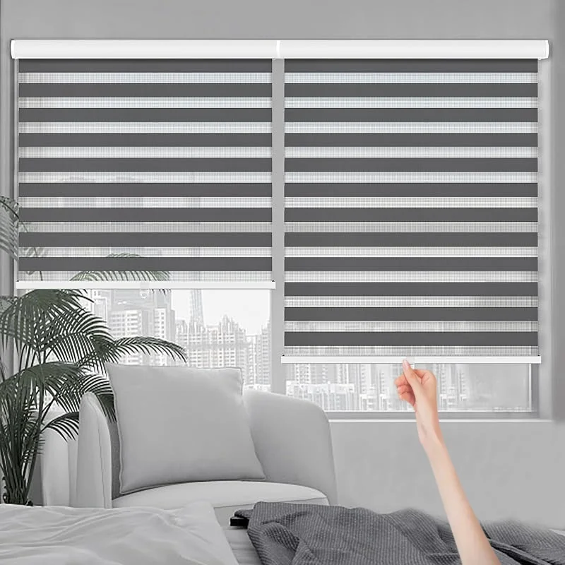 

Factory Custom Blinds Filtering Light Polyester Fabric Children Safety Hand Control Manual Cordless Zebra Shades For Windows