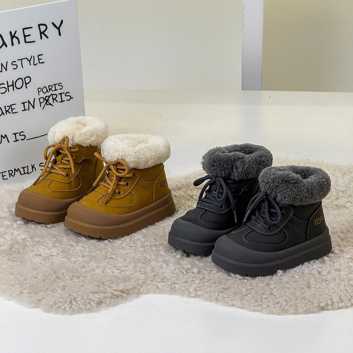 أطفال طفل دافئ حذاء من الجلد شتاء جديد للأطفال بنين بنات أنيق متعدد الاستخدامات في الهواء الطلق مبطن بالصوف سميكة الثلوج الأحذية #3