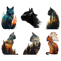 Creative silhouette of cats and forests Stickers DIY Vinyl Heat Transfer For T-shirt Sticker Iron On Clothes Canvas bag Applique