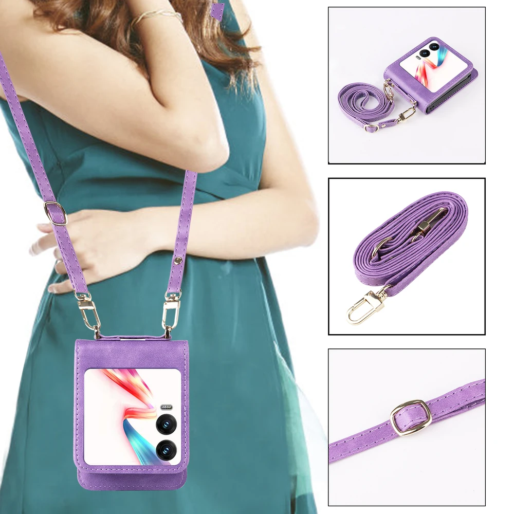 Wallet Cases For Infinix Zero Flip X6962 Leather Case, Crossbody Necklace Strap Lanyard, Mobile Phone Bags