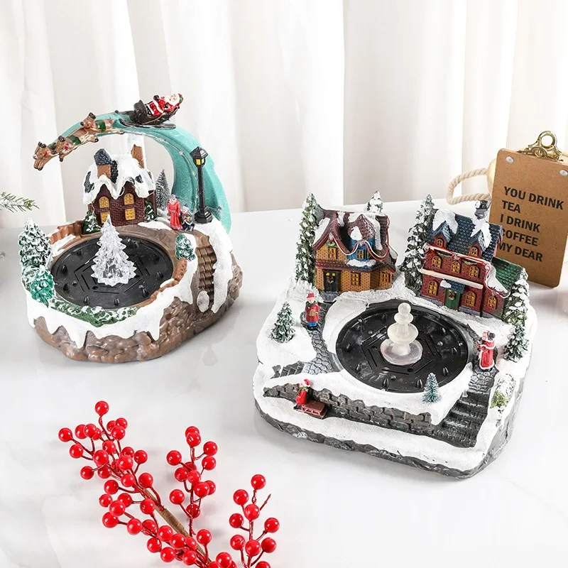 Christmas lights, music concerts with water jets, music boxes with rotating ornaments, resin fountains, gift decorations