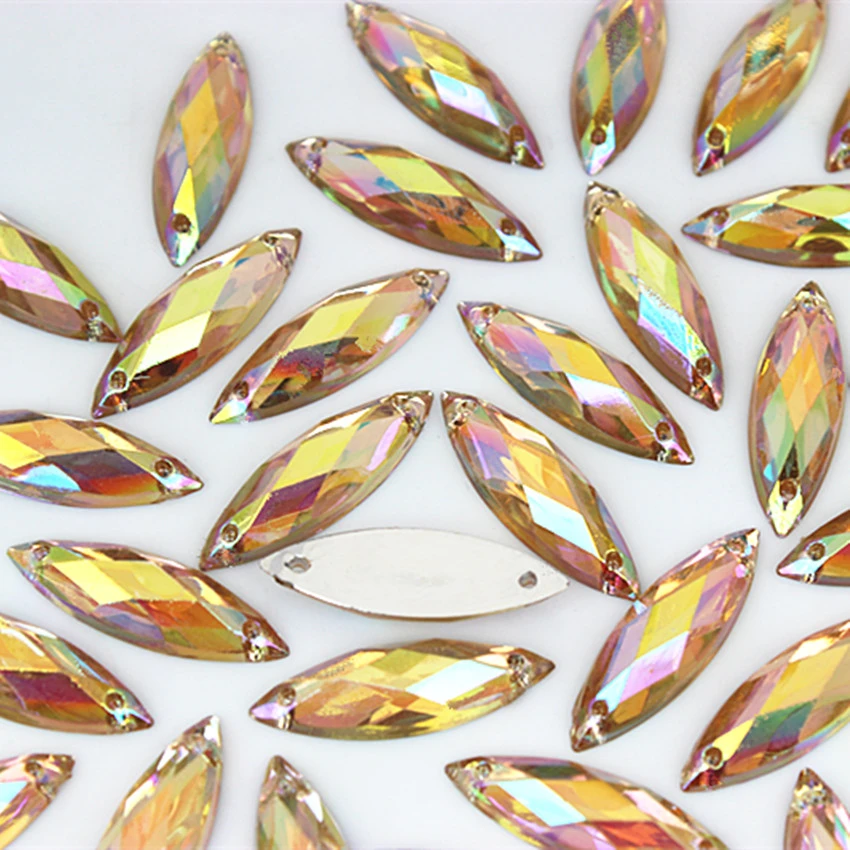 Cong Shao 50pcs 8*25mm AB Colorful Flatback Horse Eye Stones And Crystals Acrylic Rhinestone Sewing 2 Hole Wedding Dress ZZ634