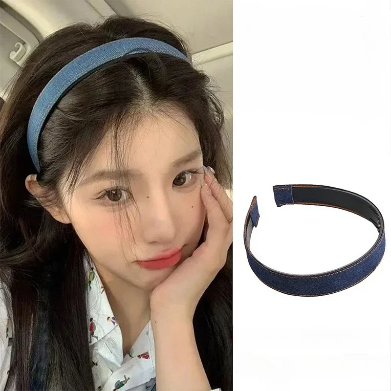 

Корейские синие ковбойские джинсовые повязки на голову с широкими краями, женские темпераментные повязки для волос, обруч для волос, женские модные универсальные аксессуары для волос, новинка