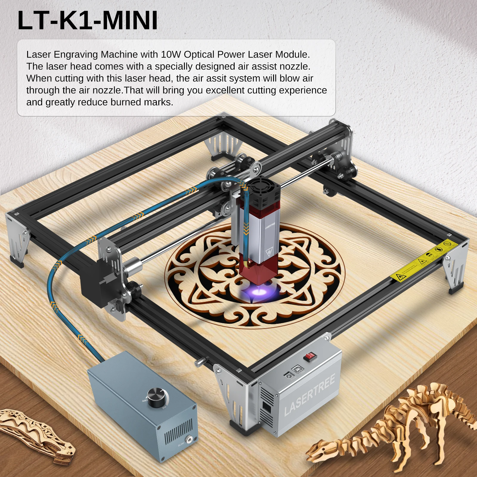 LASER TREE K1 Mini-Lasergravurmaschine mit 10 W Laserkopf, Lasergravierer, Schneider, Holzbearbeitung, TTL, blaues Licht, Lasermodul