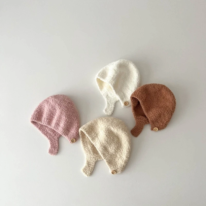 Korea Baby Knitted Hats Pom Pom Baby Ear Protection Hat Autumn Winter Boys Girls Beanie Pullover Hat 2023